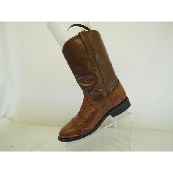 Cowtown Brown Leather Ostrich Roper Cowboy Western Boots Mens Size 7.5 EE main image 8